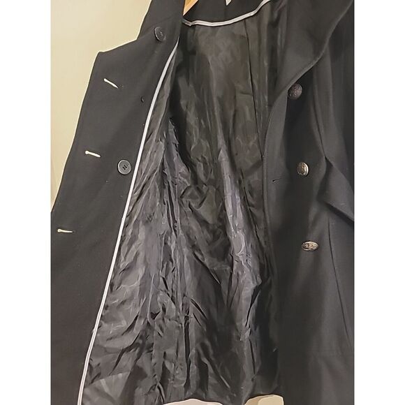 New York & Company Double Breasted Wool Blend Topcoat Small Belted Peacoat Metal - Picture 5 of 9
